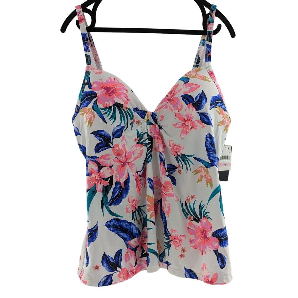 Island Escape Floral Tankini Swim Top Pink Blue White Underwire Bathing Suit - Picture 2 of 7